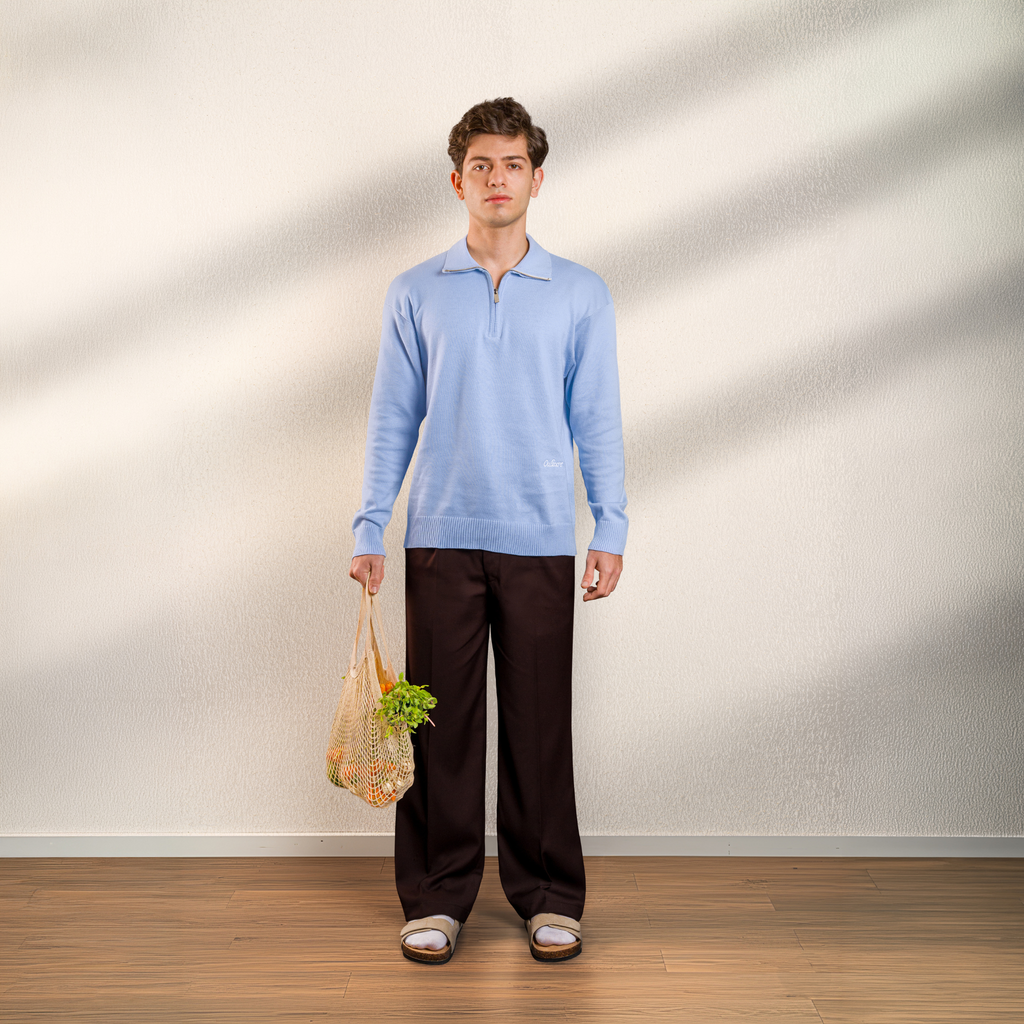 Flat Knit Quarter Zip - Blue