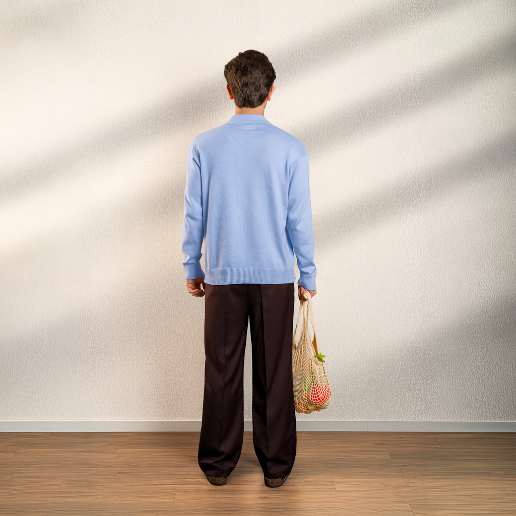 Flat Knit Quarter Zip - Blue