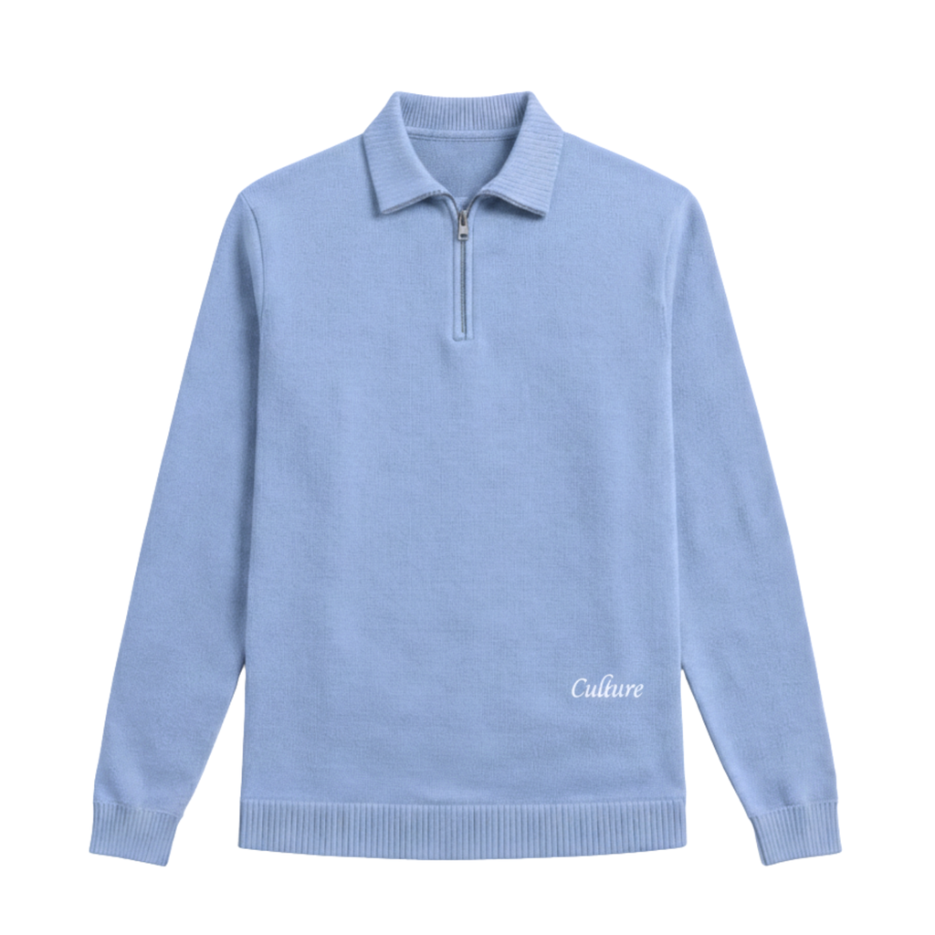 Flat Knit Quarter Zip - Blue