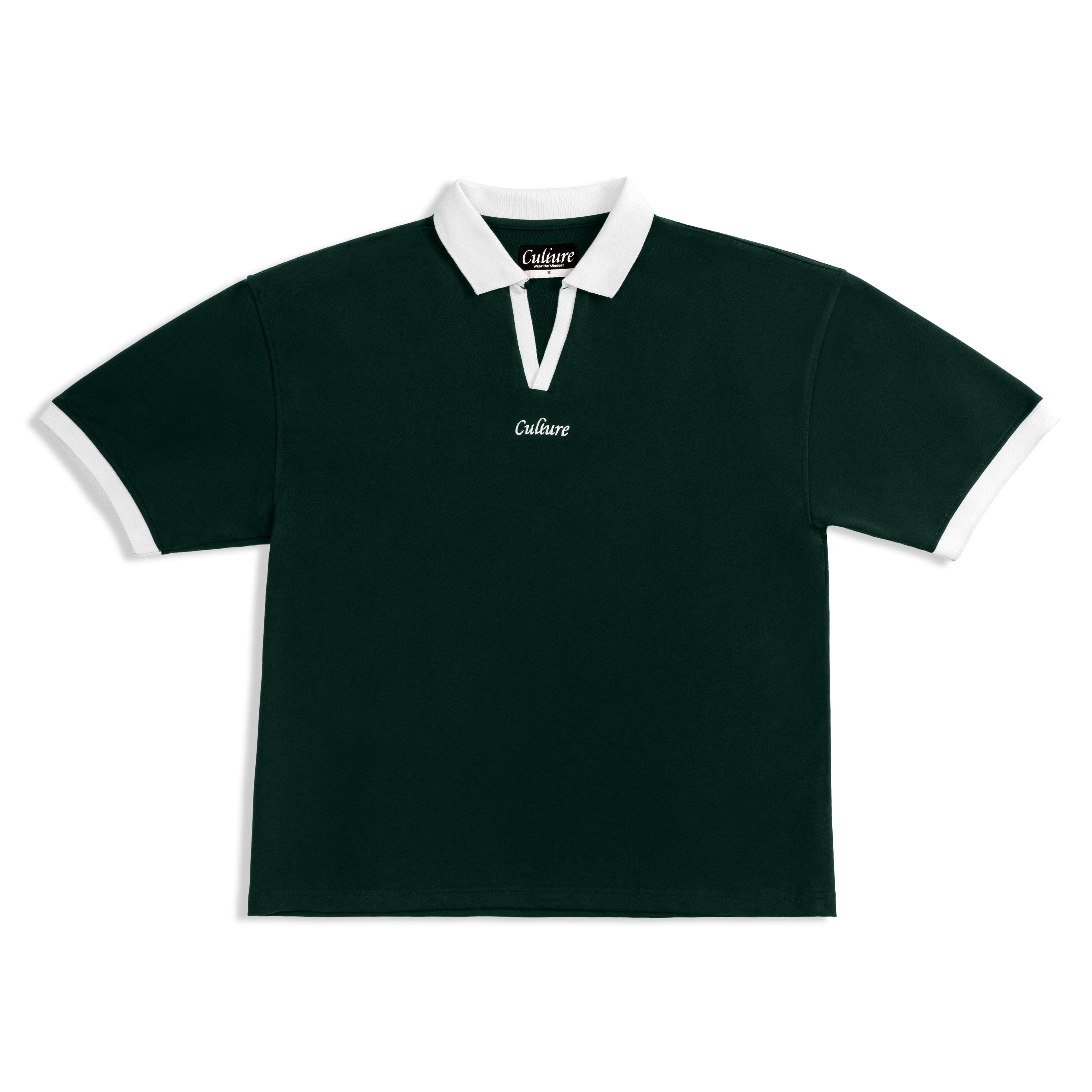 Contrast Collar Polo - Forest Green/White