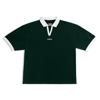 Contrast Collar Polo - Forest Green/White