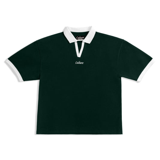 Contrast Collar Polo - Forest Green/White