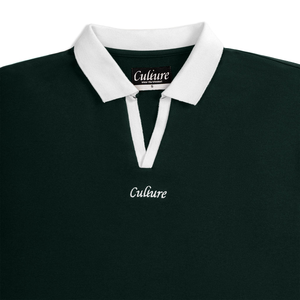 Contrast Collar Polo - Forest Green/White