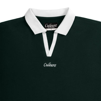 Contrast Collar Polo - Forest Green/White