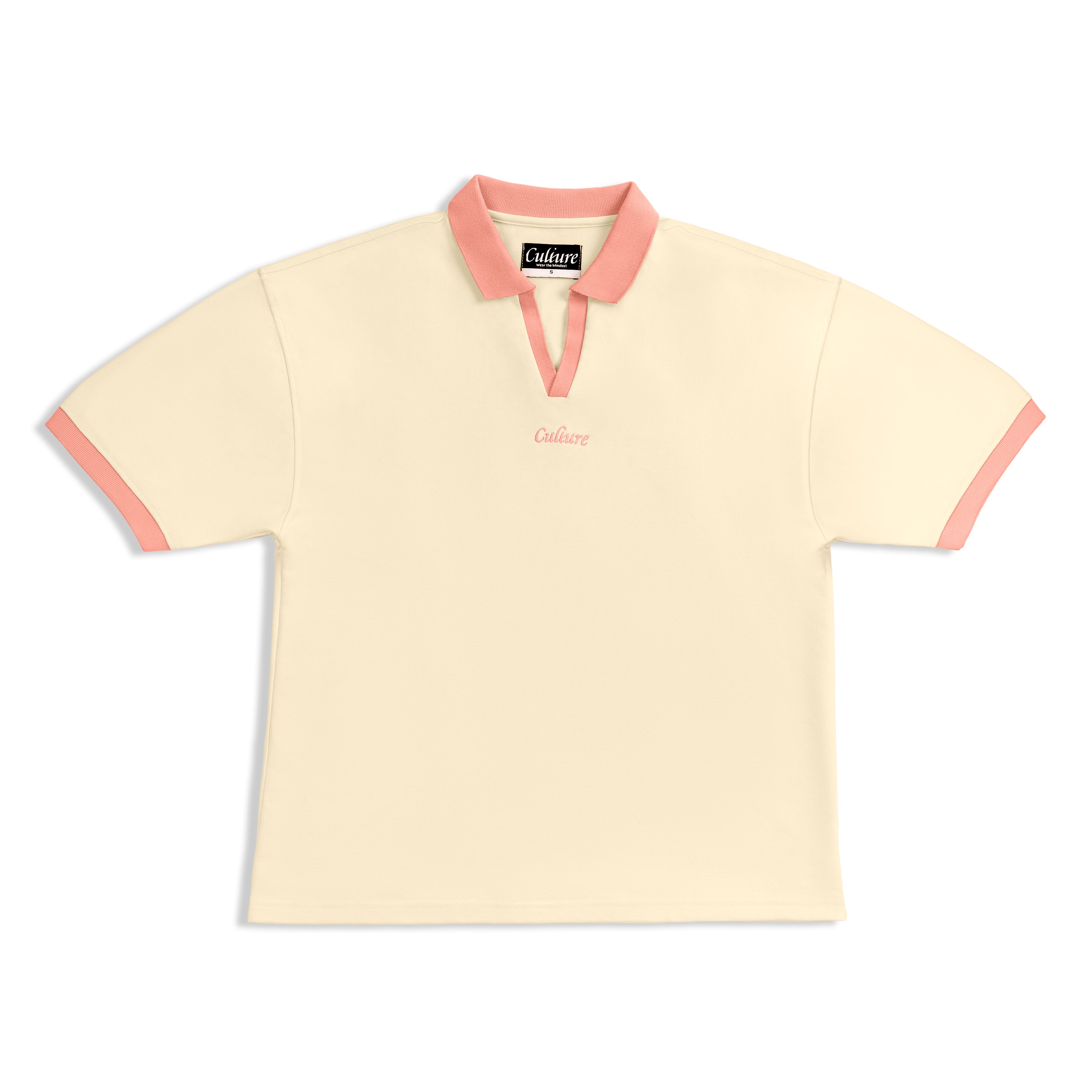 Contrast Collar Polo - Antique White/Pink