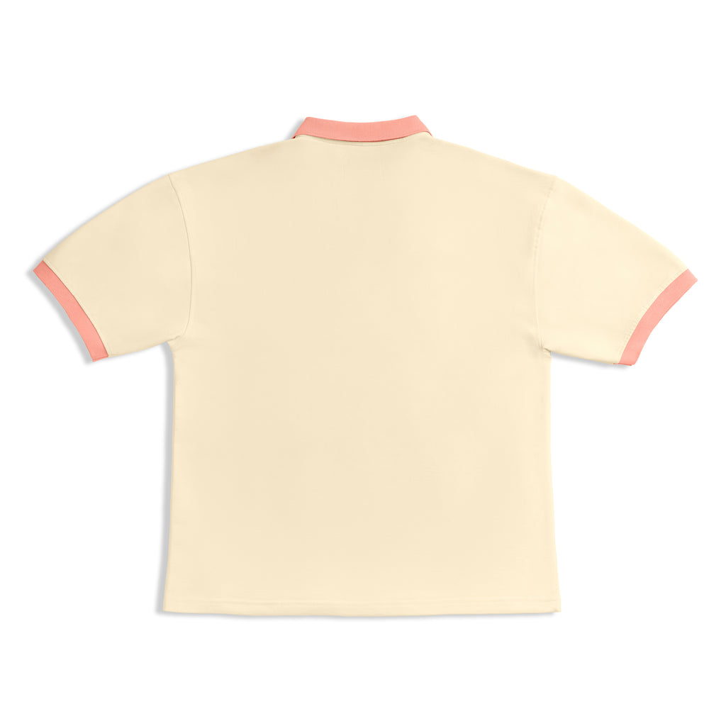 Contrast Collar Polo - Antique White/Pink