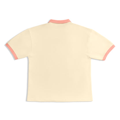 Contrast Collar Polo - Antique White/Pink