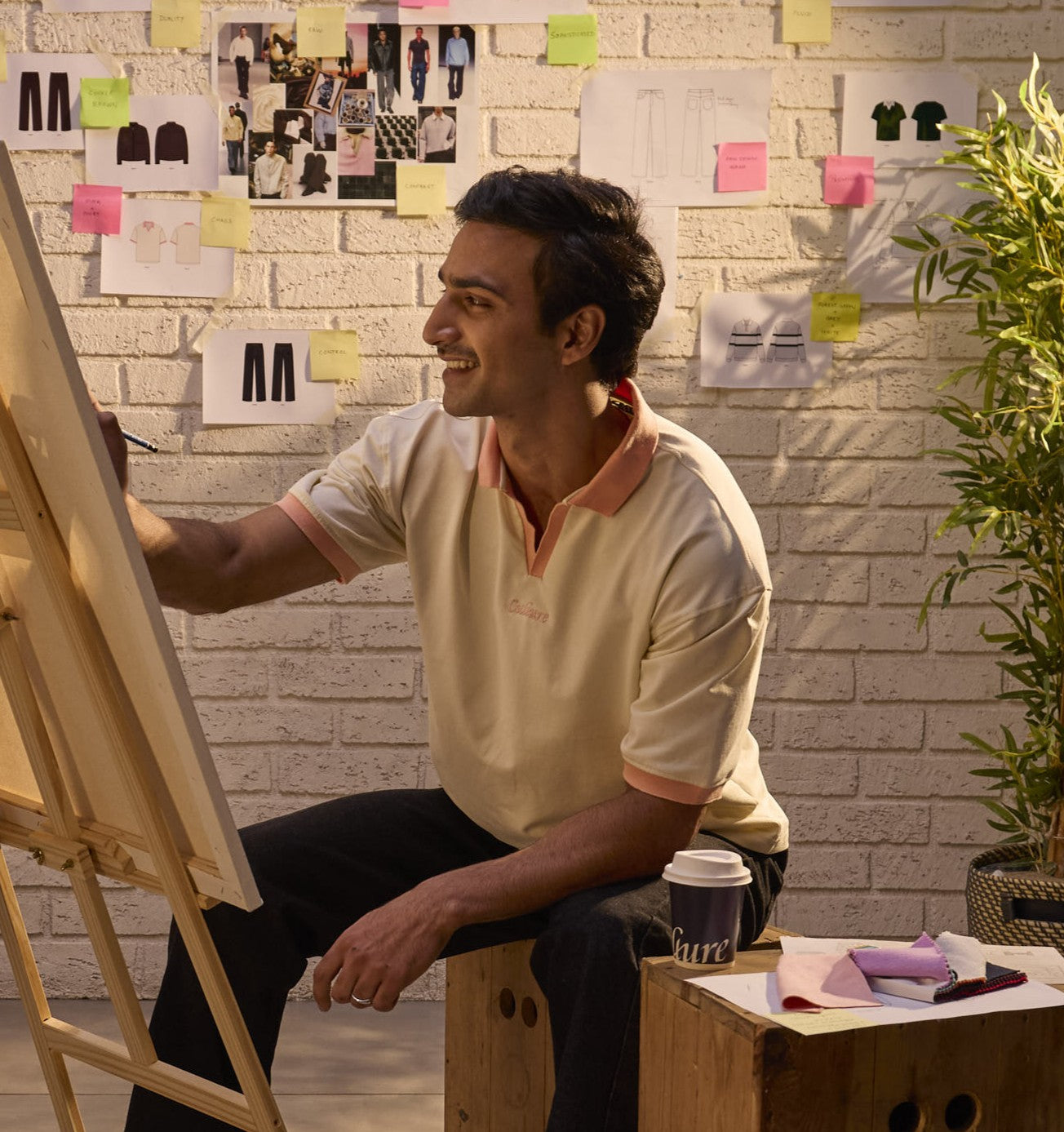 Contrast Collar Polo - Antique White/Pink