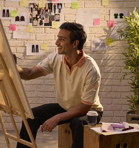 Contrast Collar Polo - Antique White/Pink