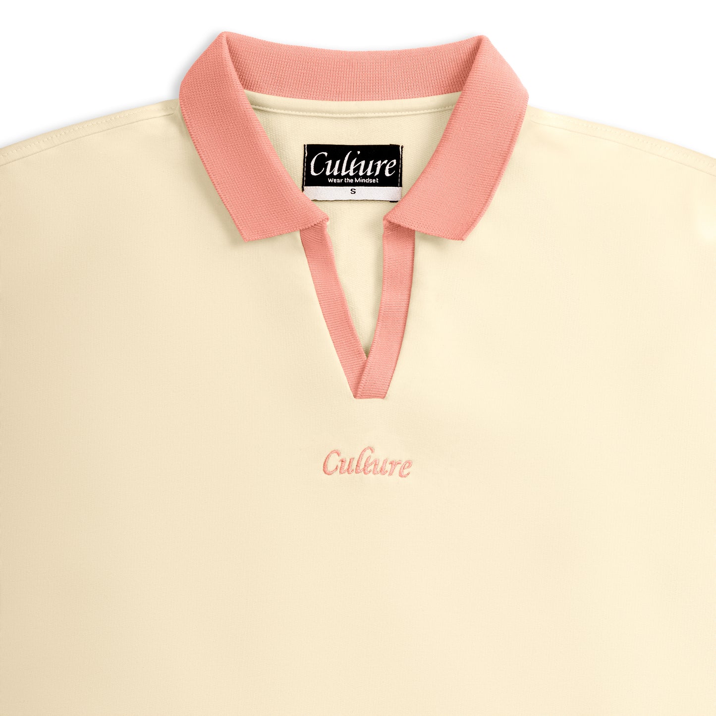 Contrast Collar Polo - Antique White/Pink