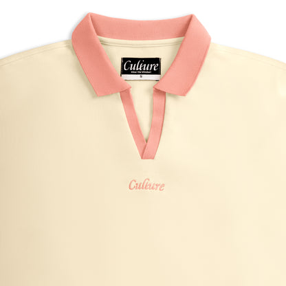 Contrast Collar Polo - Antique White/Pink