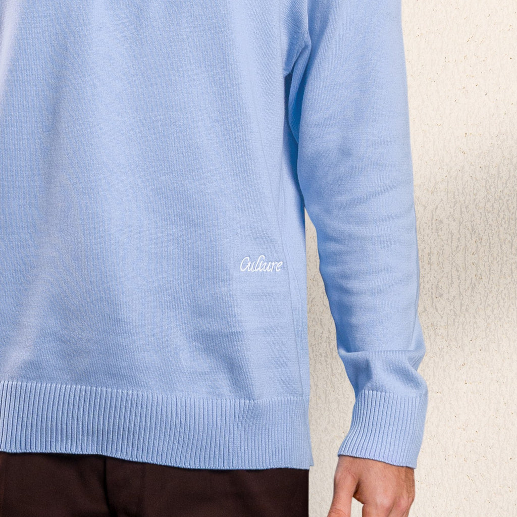 Flat Knit Quarter Zip - Blue