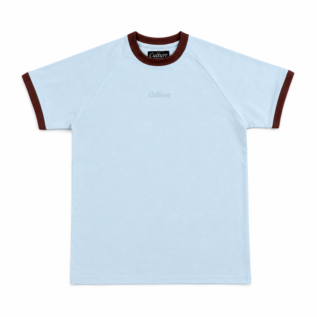Ringer Raglan Tee - Powder Blue/ Coffee Bean
